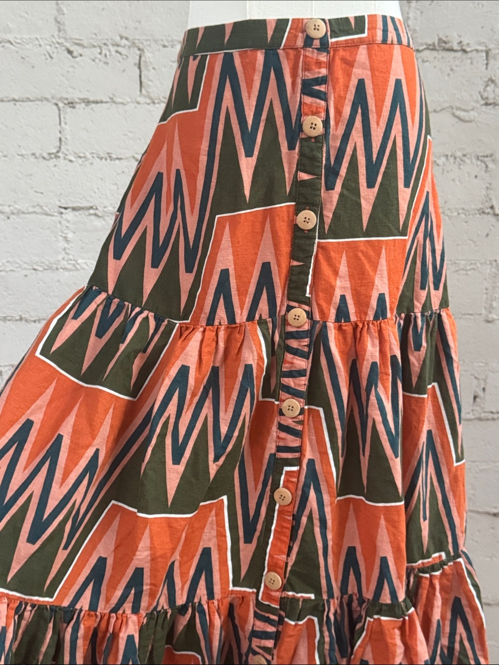 Veronica Beard Sundance Abstract Linen Button-Front Tiered Maxi Skirt Size S - Picture 9 of 15